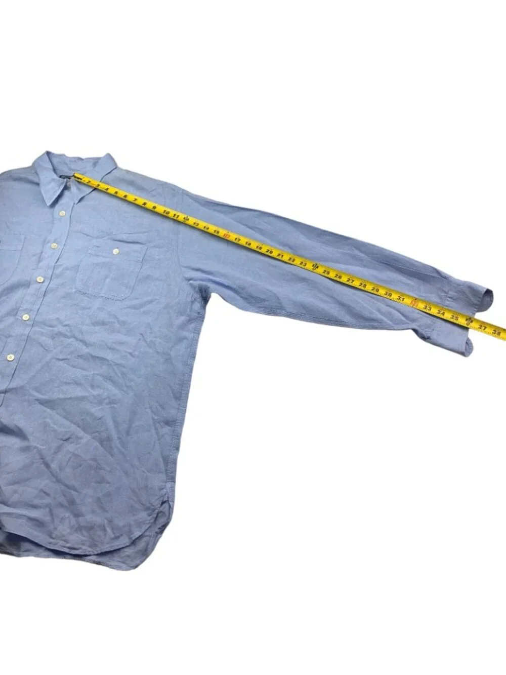 VTG Polo Ralph Lauren Men's 100% Linen L/S Button Work Shirt Light Blue • XL